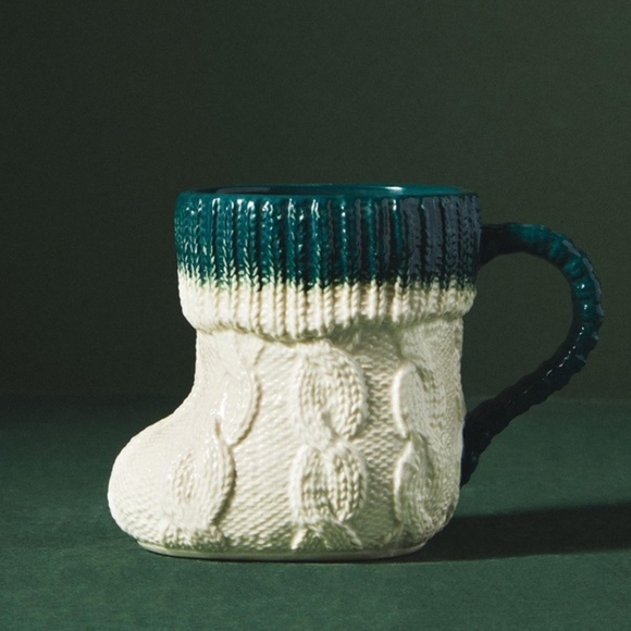 NWT Anthropologie Green Stocking Mug - Picture 1 of 5